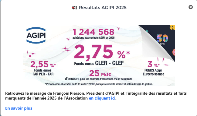 Résultat Taux fonds euro et eurocroissance AGIPI 2025